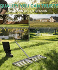 Person using Heavy Duty Lawn Leveler Rake with 304 Stainless Steel Head, 30 Inch Wide, 6.5 Foot Ergonomic Handle on grass