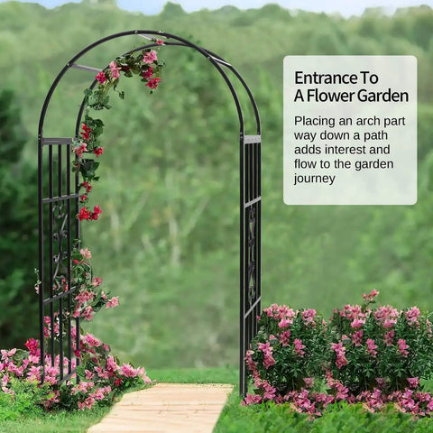 Durable Curved Metal Garden Arbor Trellis For Outdoor Use with climbing vines in a lush green garden setting