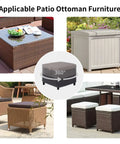 Heavy Duty Outdoor Patio Ottoman Cover With Waterproof Fabric, fits 23 inch square ottomans shown in various settings