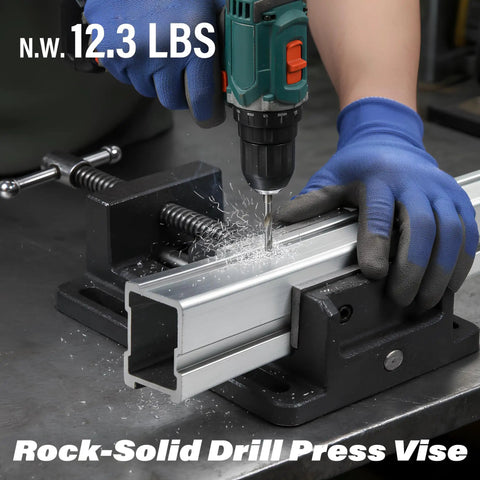 4 Inch Drill Press Vise Beefy Heavy Duty Solid Cast Iron Bench Vise With V Groove Jaws For Precision Drilling In Metalworking And Woodworking Rock Solid Stability Smooth Guide Rails And Easy One Hand Clamp, drill press vise clamping aluminum tube