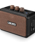 Portable 5W Mini Guitar Amplifier With Dual Speakers, Rechargeable Bluetooth Practice Amp, Compact Brown Finish, Side View