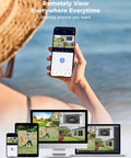 Person using smartphone to view 5MP Wireless Security Camera System With 8 Cameras Including PTZ And Bullet, 3TB HDD, on devices