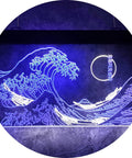 Great Wave Off Kanagawa LED Neon Sign Wall Art Dope Ukiyoe Vibe For Modern Rooms 16x24 Inches, blue and white light decor