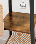 Dope Industrial Coat Rack With Three Shelves And Hooks For Scarves Bags And Umbrellas, showing a rustic brown shelf detail.