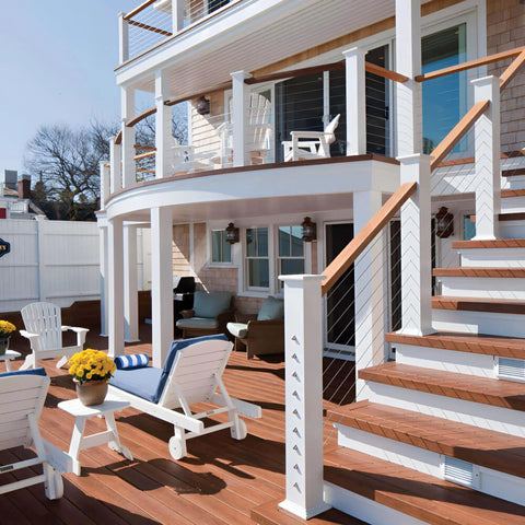 Deck with HandiSwage Flush Fittings For 1/8 Inch Cable 2 Pack Through Post Cable Railing Hardware showcasing minimal obstruction.