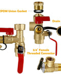 3/4 Inch IPS Tankless Water Heater Isolation Kit Easy Install With Pressure Relief Valve Brass Construction Includes Hot And Cold Valves Full Port Ball Valve Integrated Drain Valve And Safety Cap