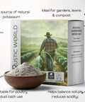All Natural Hardwood Ash Fertilizer for Plants Potassium Rich Organic Soil Amendment for Garden Lawn Compost Indoor Outdoor Use Ultra Fine Texture Easy to Mix and Apply package with ash in bowl