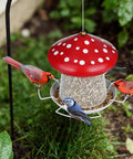 Heavy Duty Metal Mushroom Bird Feeder For Outdoor Hanging In The Garden Or Yard, Cute Red Bird Feeder That Attracts More Birds