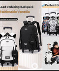 Rolling Backpack for Boys With Wheels Classic Trolley School Bag for Kids, various colors displayed with model