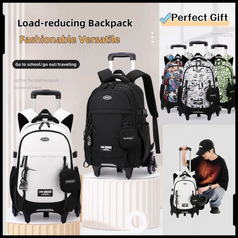 Rolling Backpack for Boys With Wheels Classic Trolley School Bag for Kids, various colors displayed with model