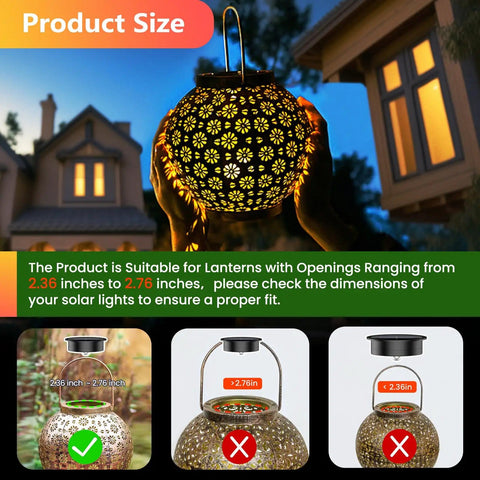 Four Pack Solar Light Replacement Top For Outdoor Lanterns fits lantern with 2.76 inch lid showing proper fit on garden light