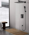 Matte Black 10 Inch Rainfall Shower Head With Boss High Pressure Handheld Kit, wall mounted in modern bathroom