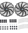 Heavy Lifting 14 Inch Slim Push Pull Electric Radiator Cooling Fan 12 Volt 90 Watt Beast Mode Eight Blade Engine Cooler Dual Pack Black