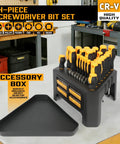 84 Piece Magnetic Screwdriver Set With Quick Store Rack And Tray on a table, including various screwdriver types and sizes.