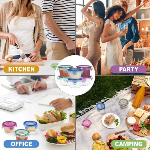 6 Pack 2.7 Oz Condiment Containers With Leakproof Lids For Grab And Go Meals Reusable BPA Free Sauce Dishes in various settings