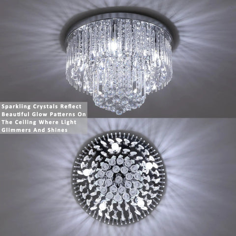 Dope Modern Crystal Chandelier Flush Mount Light With 5 Raindrop Crystals Chrome Silver Ceiling Fixture Elegant Design