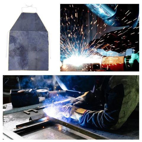 Cowhide Welding Apron Fireproof Workwear Portable Reusable Soldering Safety Protective Apron For Welders Navy Blue Heavy Duty