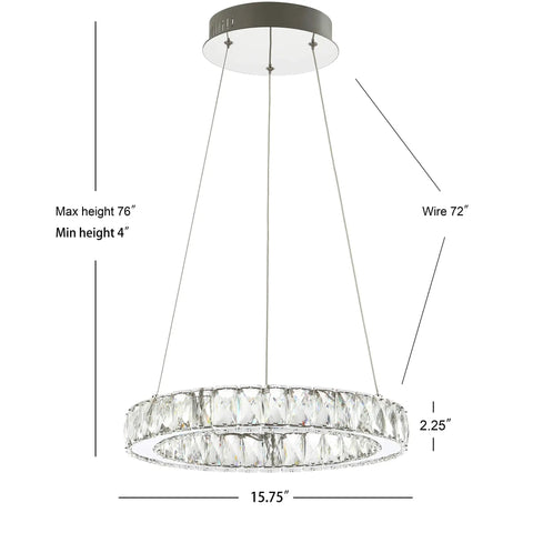 Chrome 1 Light Integrated LED Pendant With Crystal Ring Dope Adjustable Height Modern Glam Dining Room Chandelier Dimmable And ETL Listed