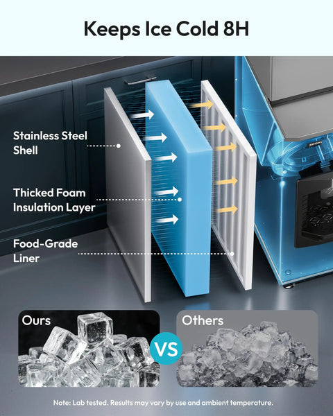 Pro-Level Commercial Icemaker Drops Heavy Cubes Quick With A Slick SECOP Motor And Zero Hassle Storage Bin showing insulation layers.