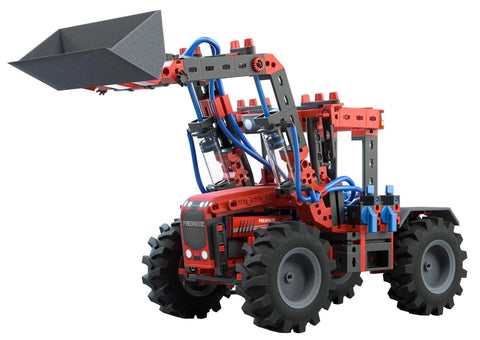 Six Vehicle Pneumatics Building Kit For Hands On STEM Fun Dope German Made Quality Blocks With Compressor Cylinders And Exhaust Throttles Build Six Different Cars For Expert Builders And Creative Problem Solvers. Pneumatic toy loader with bucket, wheels and hoses
