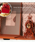 LED 3D Wood Puzzle Clock Tower Kit For Adults as home decor showpiece on a shelf, intricate design with functional clock