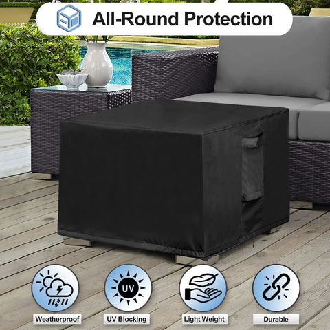 Waterproof Square Patio Ottoman Cover That Shields Against Rain And Sun UV Windproof All Weather Heavy Duty Outdoor Furniture Protector 25L By 25W By 17H Inches Black Go To Shield For Cushions And Side Tables on patio.