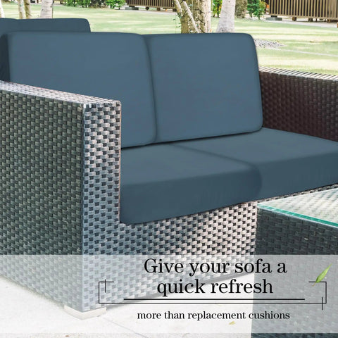 12 Pack Waterproof Stretch Cushion Covers For Patio And Indoor Couches, Gray Blue on woven patio furniture