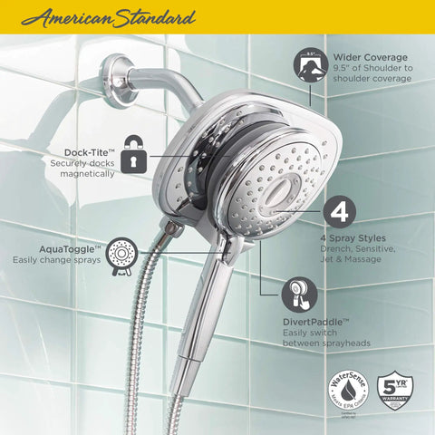 Spectra Plus Duo 4 Function 2 In 1 Handheld And Fixed Shower Head 1.8 GPM Polished Nickel With Wide Coverage And Easy Spray Mode
