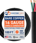 Heavy Duty Four Conductor SJOOW Power Cord, 16 AWG 300V Portable Cable With Bare Copper Wires, Oil And Water Resistant