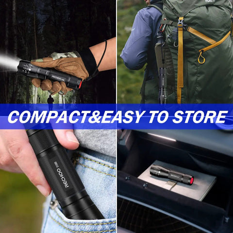 Compact view of 4 Pack Tactical Flashlights With 1500 Lumen Zoomable Led Beam, 5 Modes, Waterproof Pocket Light for easy storage.