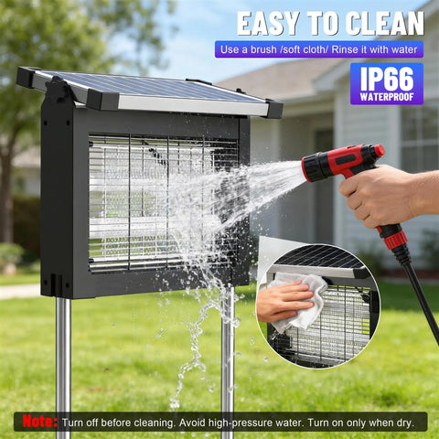 Outdoor Bug Zapper That Crushes Bugs, Sun Powered, Rechargeable 4500V High-Voltage Grid Kills Mosquitoes, IP66 waterproof cleaning