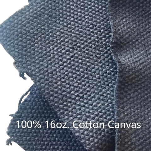 Close-up of 100% 16oz cotton canvas fabric, textured with visible weave, used in emergency fire starter kit with char cloth.
