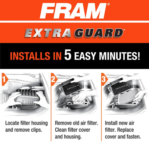 Installation steps for Extra Guard CA10242 Engine Air Filter Replacement For Ford Lincoln Mazda Mercury; locate, remove, install