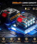21V batteries for Cordless Pressure Washer 1700 PSI Portable Power Washer With 6 In 1 Nozzle showing capacity and protection features.