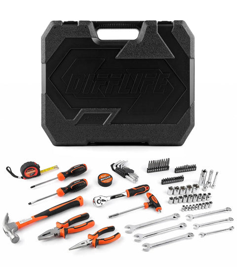 Comprehensive 240 Piece Socket Wrench Tool Set with Plastic Toolbox Storage Case for Auto Repair and Everyday DIY Home Maintenance