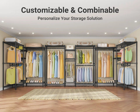 Heavy Duty Wire Clothes Rack Featuring Four Adjustable Hanging Rods And Seven Roomy Storage Shelves For An Absolute Boss Everyday Max Capacity Closet Storage Arrangement