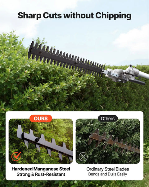 Gas Hedge Trimmer Combo With 63cc 2 Cycle Engine Five In One Multi Tool with rust-resistant manganese steel blades cutting hedge