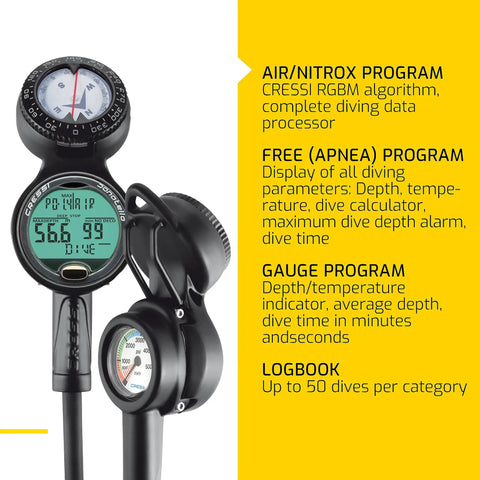 Donatello 3 Scuba Console With Dive Computer Pressure Gauge And Compass For Easy Air And Nitrox Gauge Readings Made In Italy