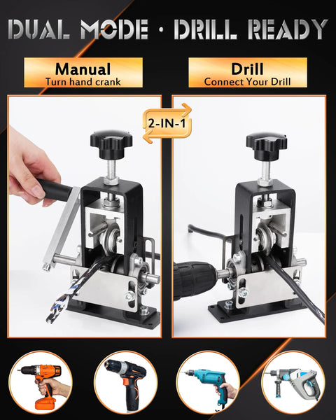 Dual Power Wire Stripping Tool 2 In 1 Drill Powered And Hand Crank Wire Peeler For 1mm To 21mm Wires PVC And Copper Recycling DIY Cable Stripping For Scrap Copper Black with manual and drill mode options