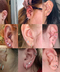 14K Gold Earrings Set For Women And Men, 925 Sterling Silver Posts, Hypoallergenic, Includes Small Ball CZ Studs, Hoop Earrings, Huggie Earrings, And Mini Hoop For Multiple Piercings worn on ears