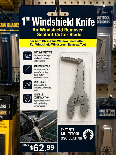 10 Pack 1 Inch Stainless Steel Serrated Caulking Scrapers For Oscillating Multi Tools, durable blades in packaging.