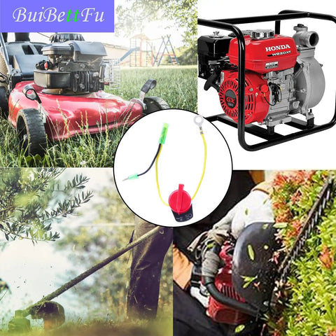 Engine On Off Stop Kill Switch Compatible With Honda GX110 GX120 GX160 GX200 GX212 GX225 GX240 GX270 GX340 GX390 Predator Firman Briggs And Stratton Clones And More Durable Engine Safety Switch For Lawn Mowers And Small Engines, red switch with yellow wires