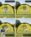 Upgraded 22 Foot By 12 Foot By 8 Foot Baseball And Softball Batting Cage Net With Pitching Machine Hole, 4 ply netting in use
