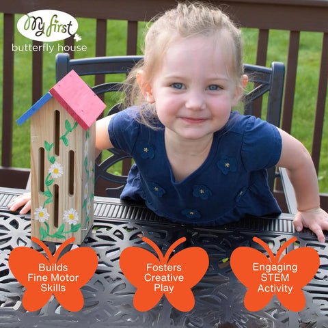 Butterfly House DIY Art And Craft Kit For Kids And Adults, Wooden Building Toy With Painting Projects, STEM Gift For Hands On Learning beside child