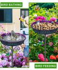 Dual image of Metal Bird Bath For Outdoors Freestanding Garden Bowl With Vintage Look Ideal Yard Decor For Wild Birds And Hummingbirds Gradient Purple Finish