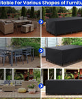 Heavy Duty 600D Waterproof Patio Furniture Cover For Rectangular Couch And Sectional Sets 165 By 28 By 28 Inches Tough As Nails All Weather Outdoor Shield For Deck Lawn And Backyard Keeps Rain Dust Leaves Off covering various furniture shapes on deck.