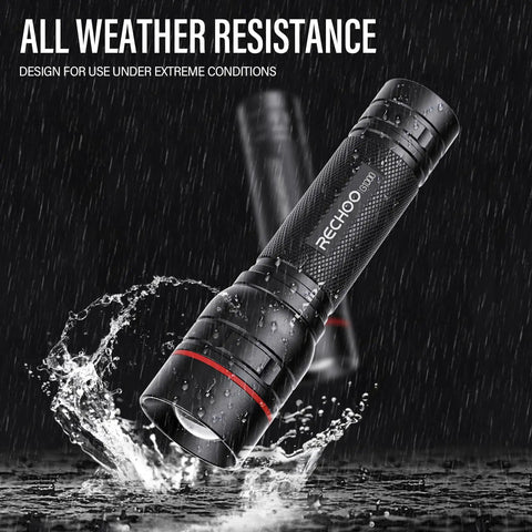 Rechargeable High Lumens Tactical Flashlight Two Pack G1000 Super Bright LED Light shown in water resistance test