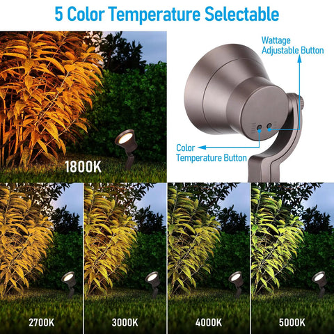 Low Voltage Dimmable Landscape Lights Kit For Outdoor Use, 12V Wall Wash LED Spots, 5 CCT Selectable 1800K To 5000K