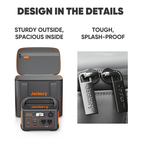 Rugged EVA Carrying Case for Explorer 240, 240 V2, 300, 300 Plus, and 500 Portable Power Stations Black S Size Power Station Not Included Built For Tough Travel And Easy Packing in black with open view and zipper close-up.