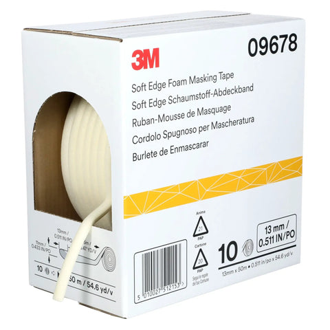 Soft Edge Foam Masking Tape For Auto Doors And Truck Jambs, 13 mm X 50 M White, Easy Masking And Sealing, Repositionable Adhesive That Stays Put Through Paint Booth Bake Cycles, Conforms To Curves And Bends